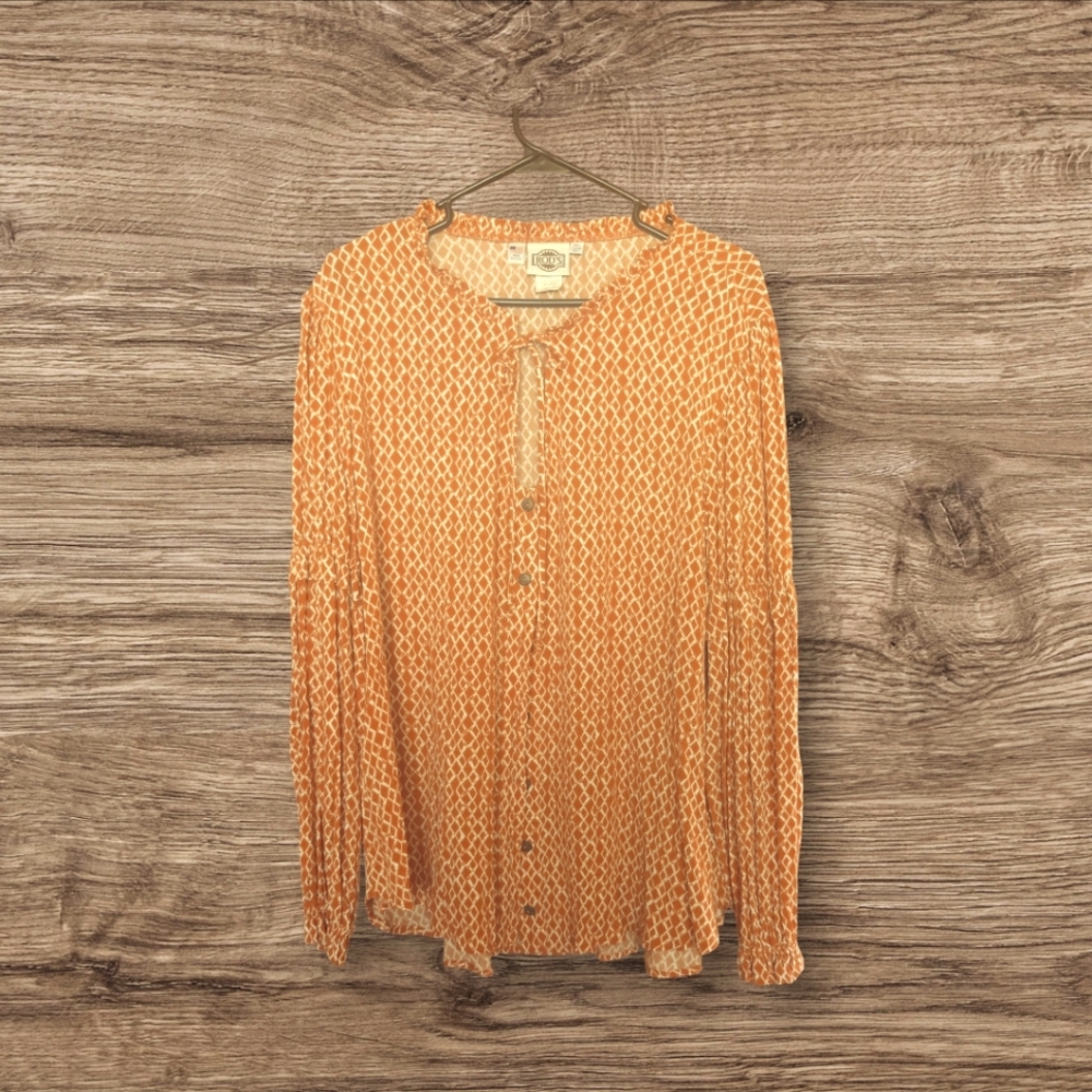 Rod's VintagOrange Western Button Up Long Sleeve Blouse Top Size XL Made In USA